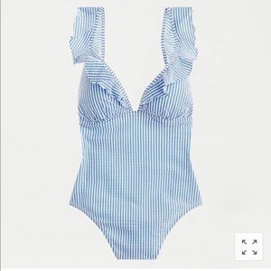 Never Worn! J.Crew Seersucker Ruffle One-Piece